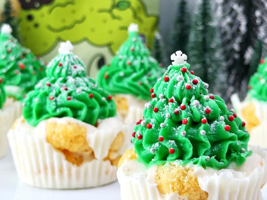 Christmas tree cups with festive icing and decoration