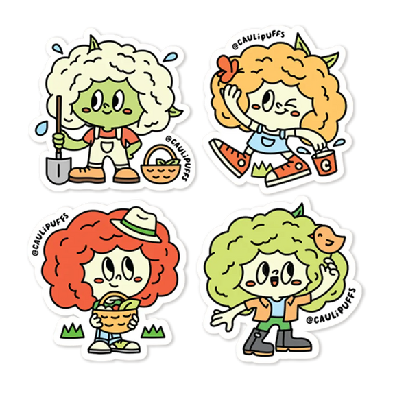 Assortment of 4 CauliPuff character stickers