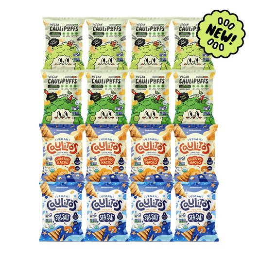 Arrangement of 4 packs of 4 flavors in vegan Fambam bundle