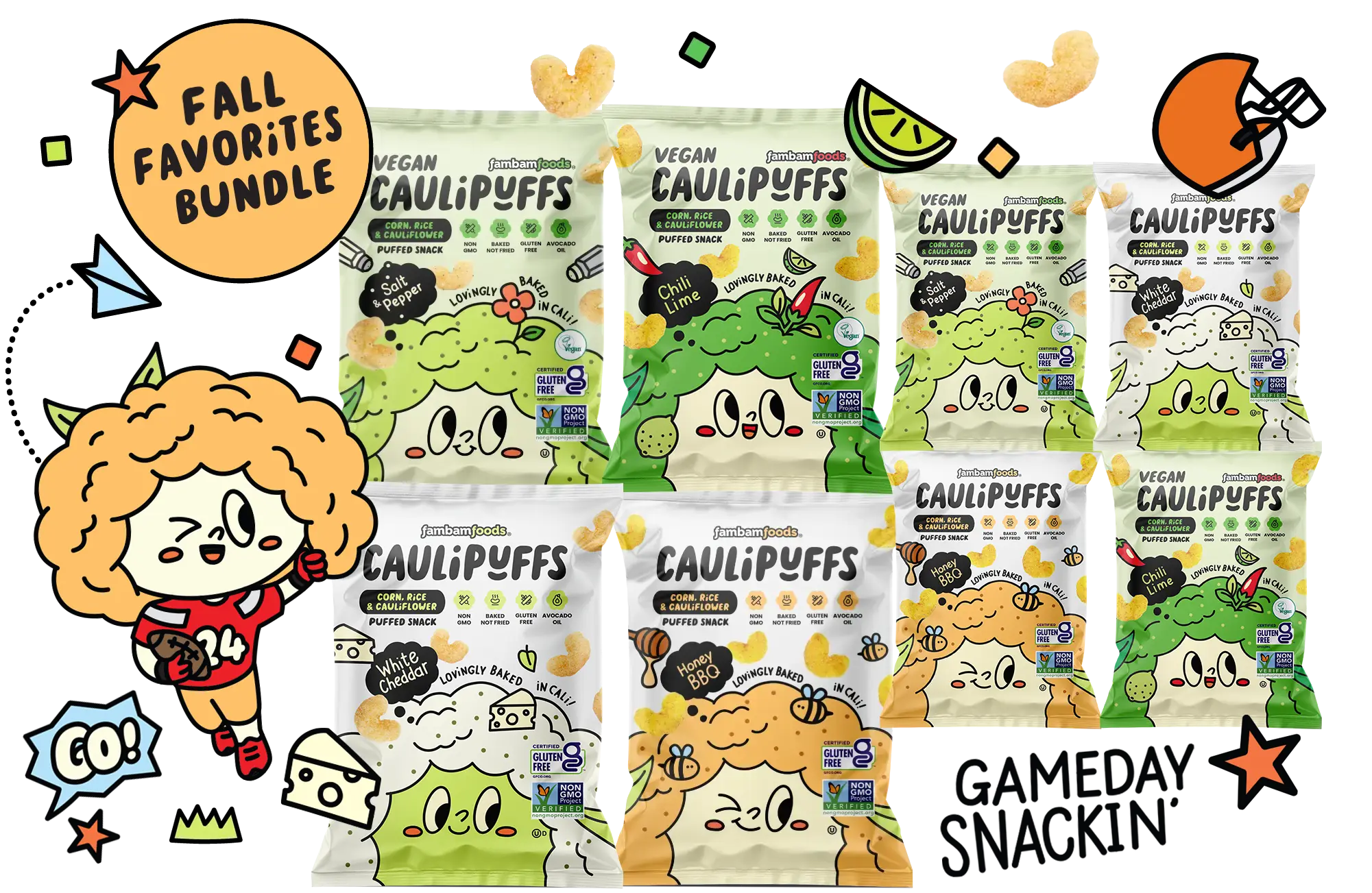 Contents of the Fall Favorites Bundle - 4 flavors of CauliPuffs