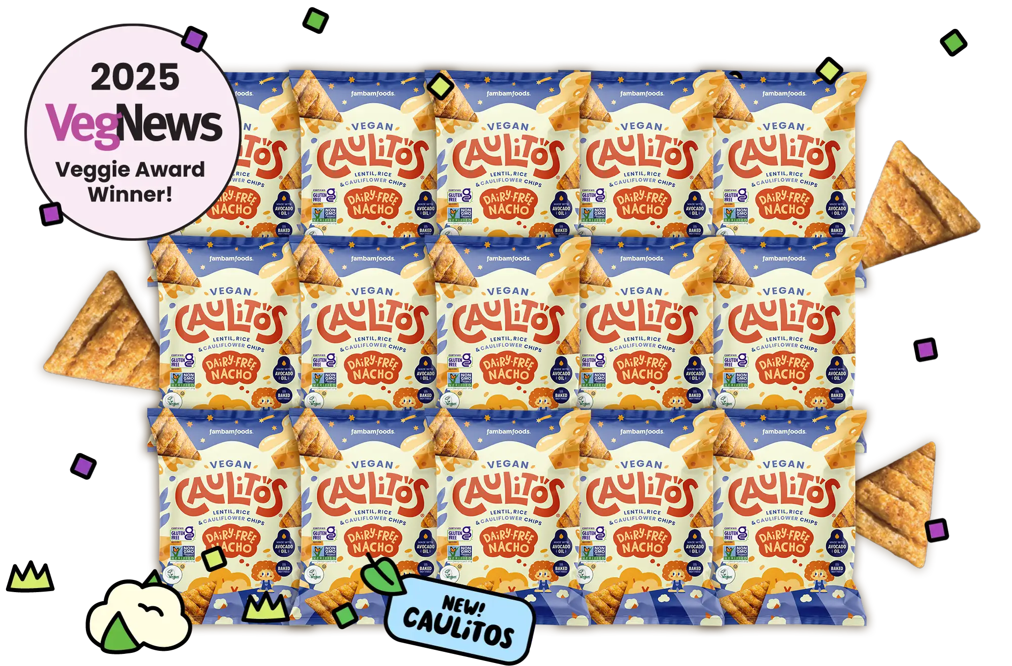 15 packs of Dairy Free Nacho Caulitos - 2025 VegNews Veggie Award Winner!